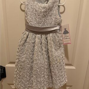 Rare Editions Silver Rosette A-Line Dress for Girls